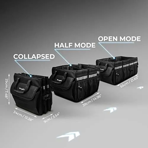 Tesla Trunk Organizer with Insulation Cooler Bag, Foldable Cargo Storage, Heavy Duty Collapsible Trunk Storage Fits for Tesla Model 3/Sedan/SUV/Van (2 Compartments, Black)