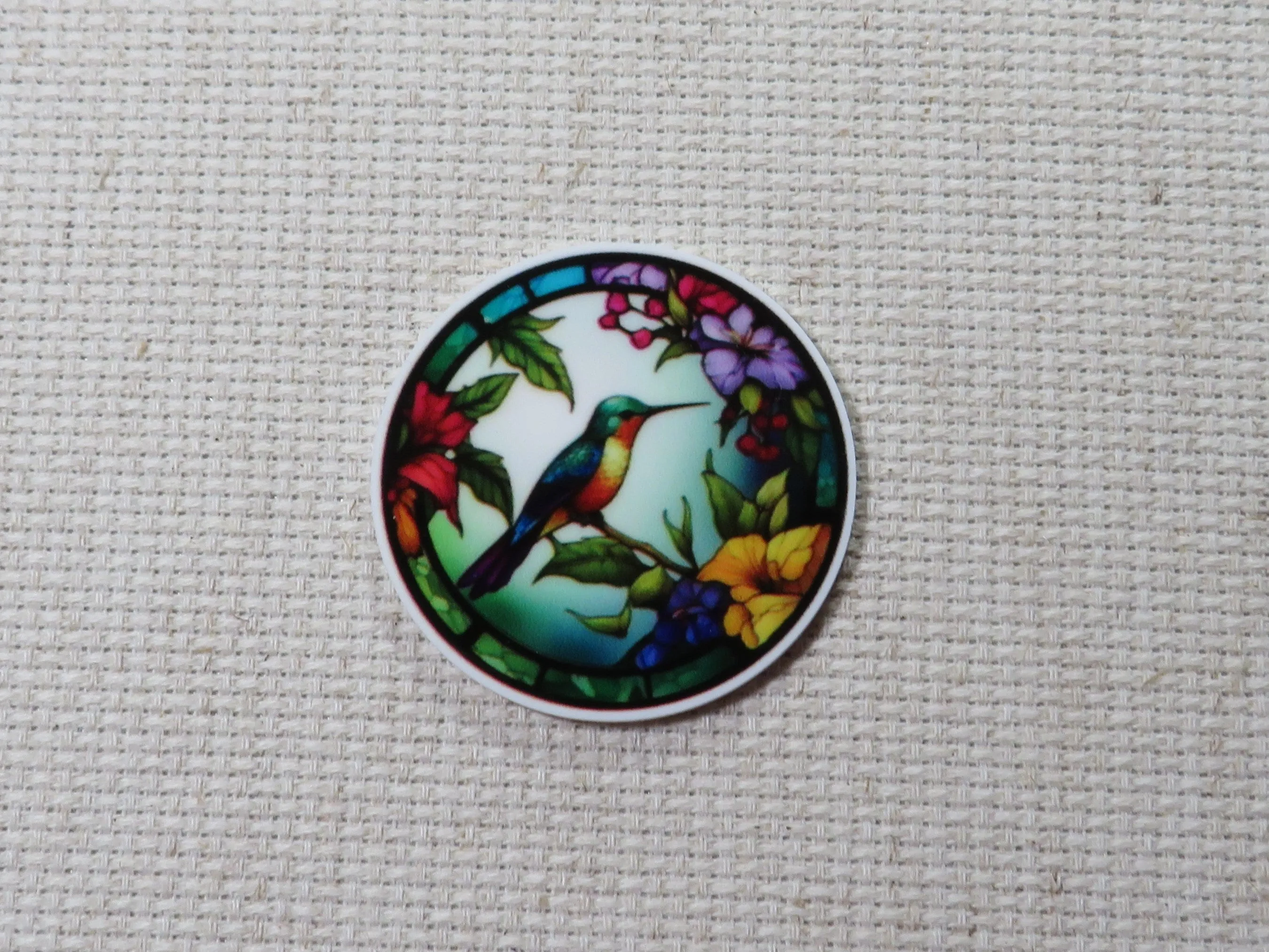 The Look of Stained Glass in a Hummingbird Needle Minder, Cover Minder, Magnet