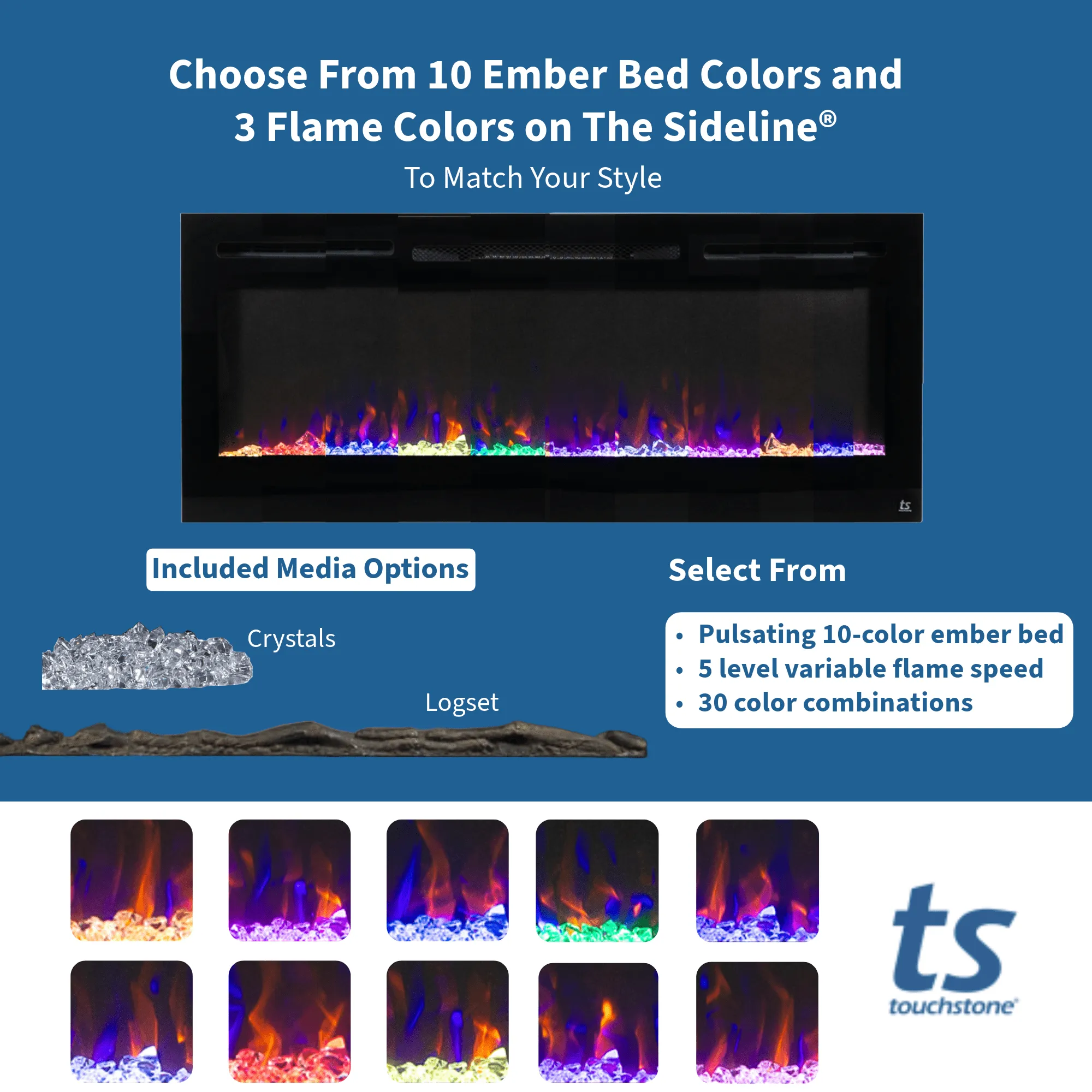 The Sideline 100 Inch Recessed Smart Electric Fireplace 80032