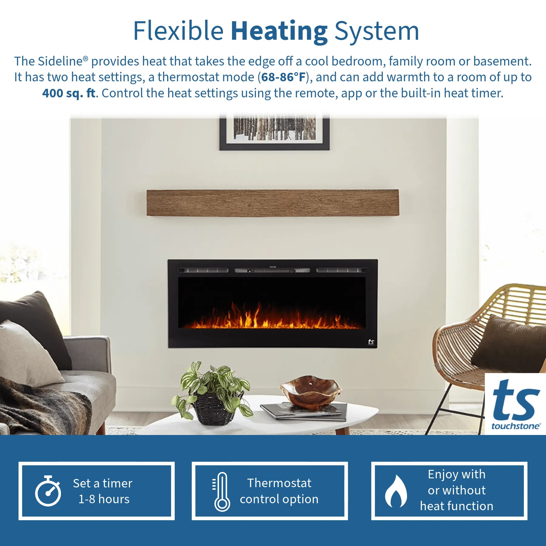 The Sideline 100 Inch Recessed Smart Electric Fireplace 80032