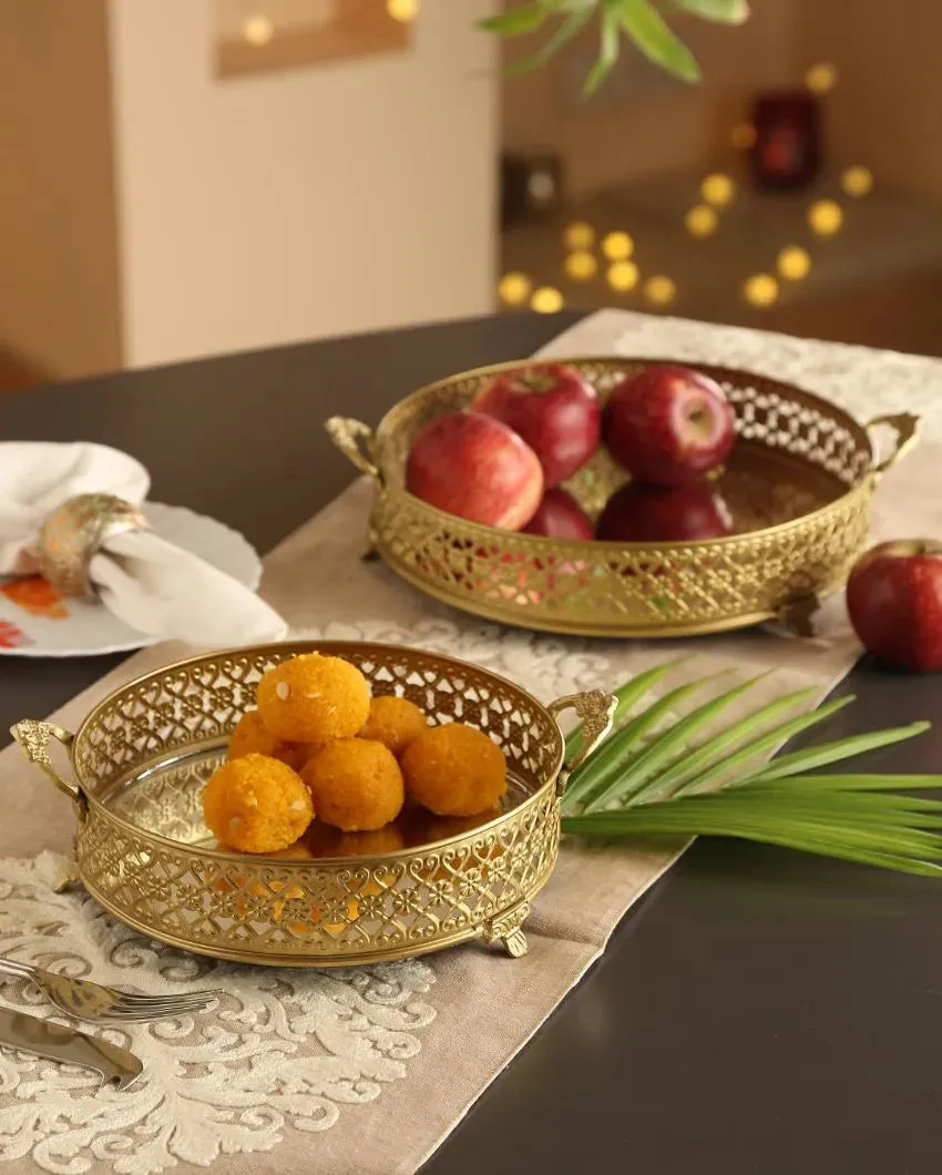 Traditional Platter with Mirror Base and Handle | Set  Of 2