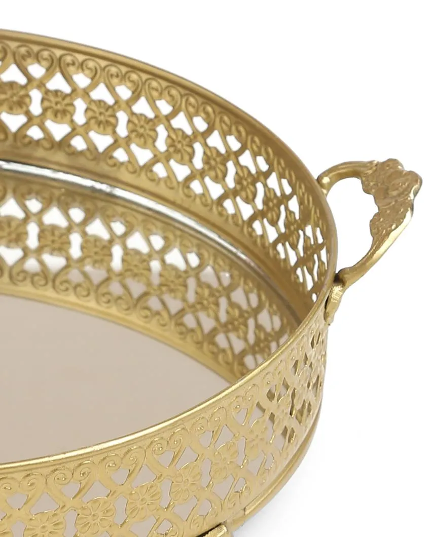 Traditional Platter with Mirror Base and Handle | Set  Of 2