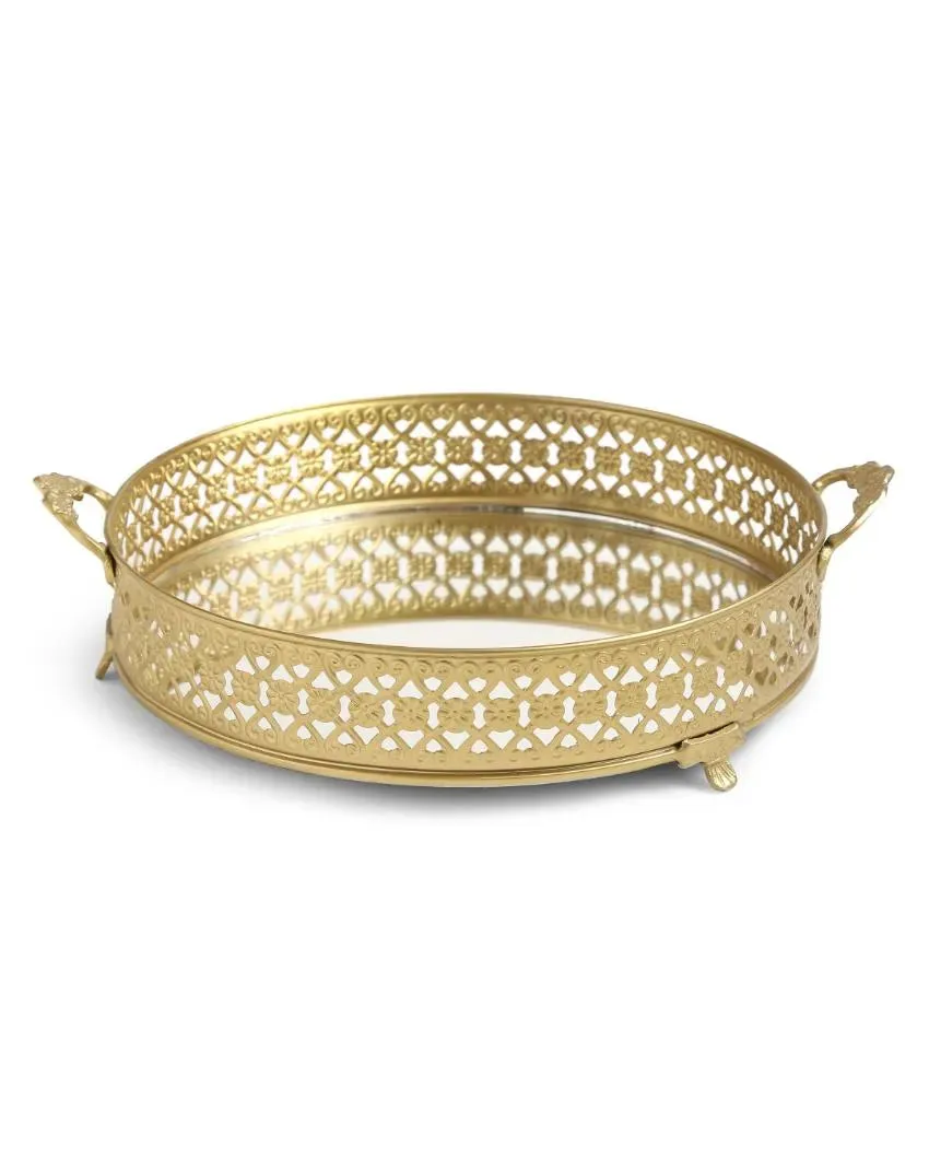 Traditional Platter with Mirror Base and Handle | Set  Of 2