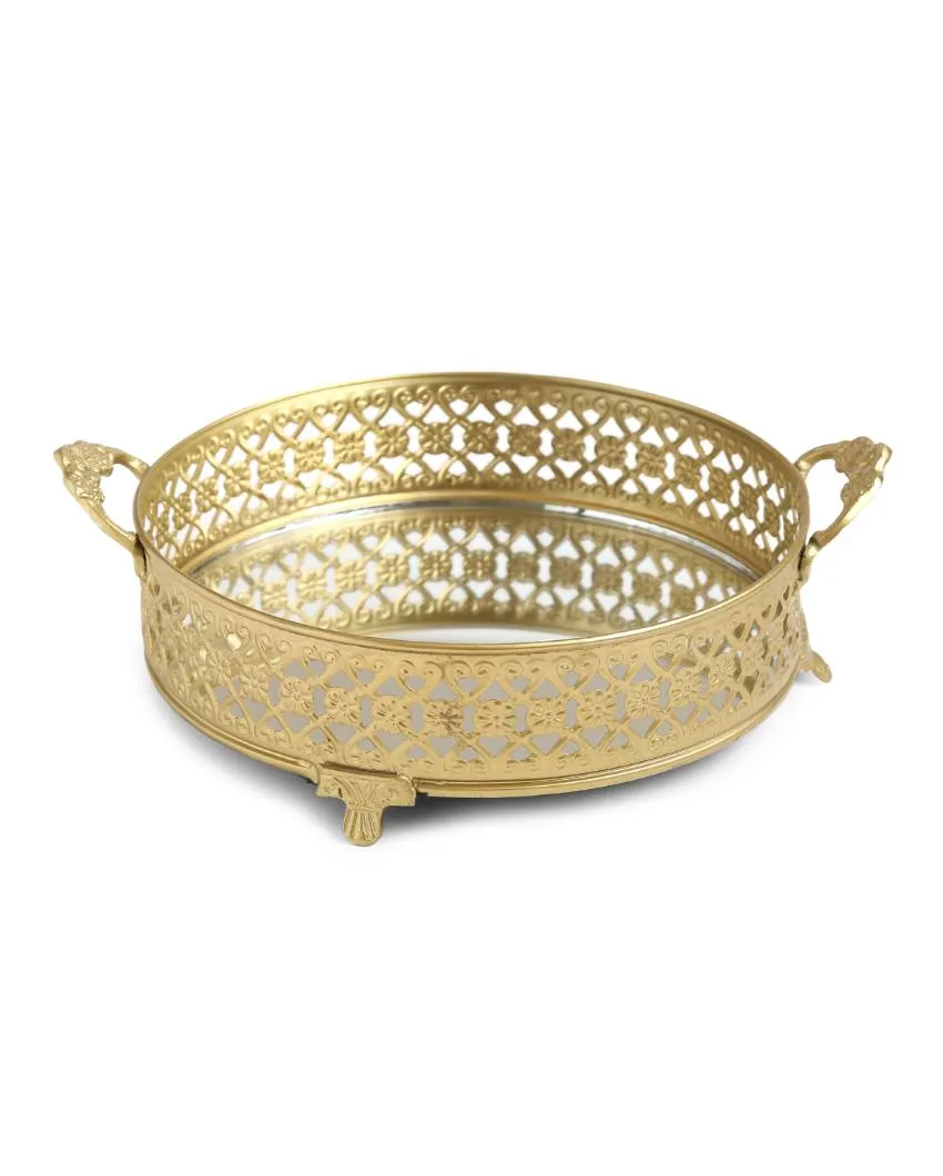 Traditional Platter with Mirror Base and Handle | Set  Of 2