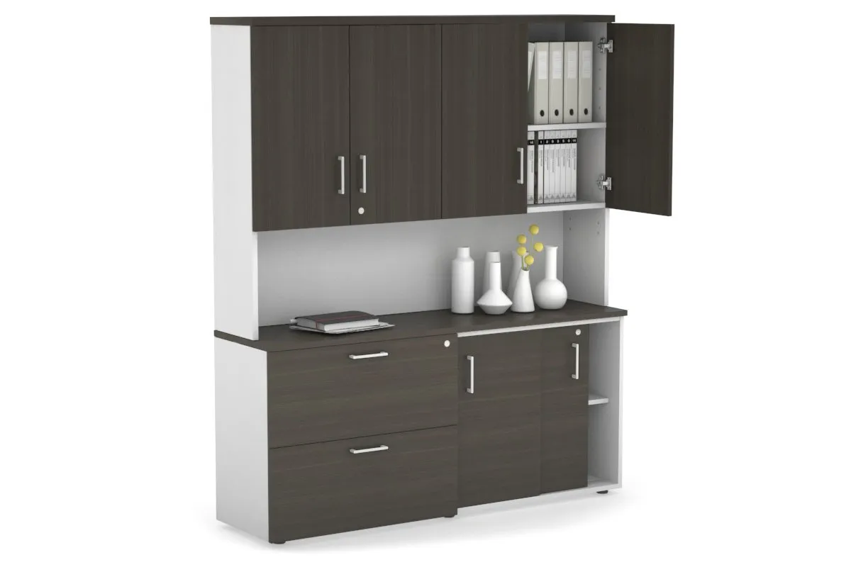 Uniform Sliding 2 Door Credenza and 2 Drawer Lateral File Unit - Hutch with Doors