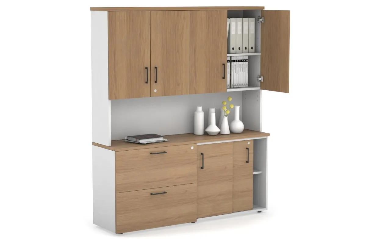 Uniform Sliding 2 Door Credenza and 2 Drawer Lateral File Unit - Hutch with Doors