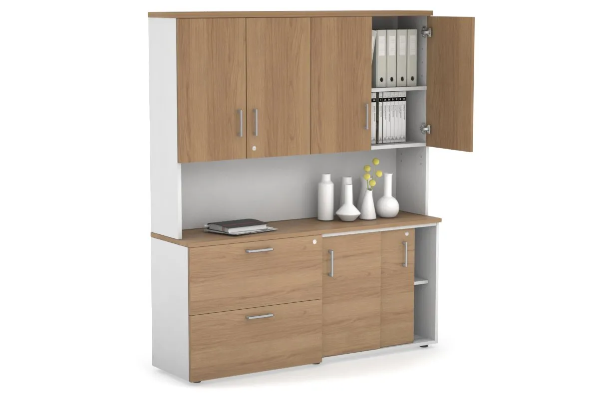 Uniform Sliding 2 Door Credenza and 2 Drawer Lateral File Unit - Hutch with Doors
