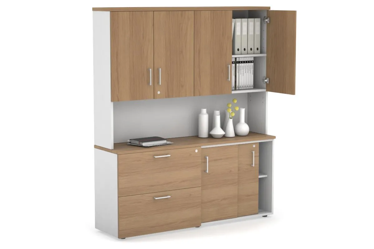 Uniform Sliding 2 Door Credenza and 2 Drawer Lateral File Unit - Hutch with Doors