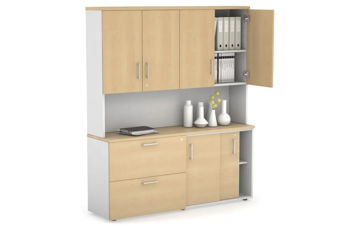 Uniform Sliding 2 Door Credenza and 2 Drawer Lateral File Unit - Hutch with Doors
