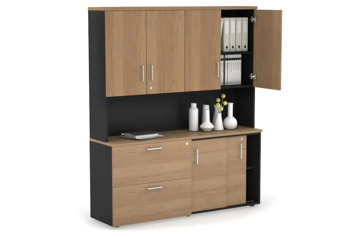 Uniform Sliding 2 Door Credenza and 2 Drawer Lateral File Unit - Hutch with Doors