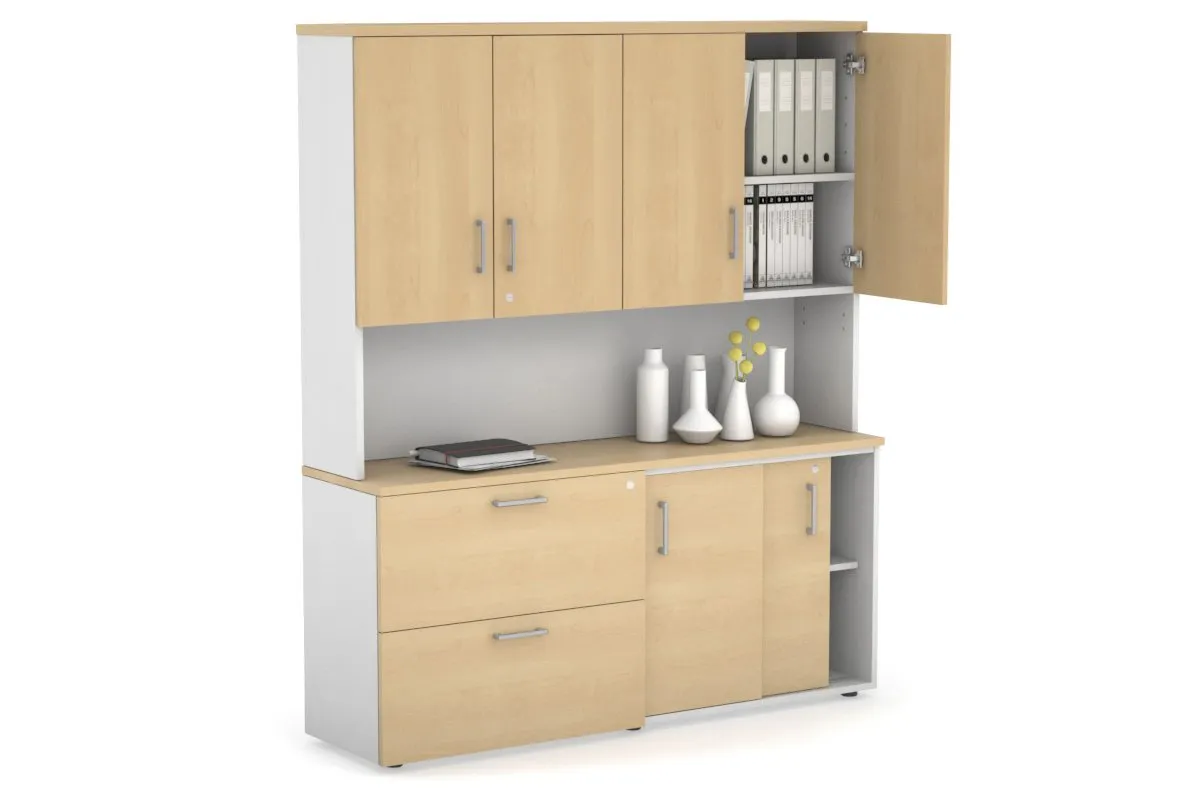Uniform Sliding 2 Door Credenza and 2 Drawer Lateral File Unit - Hutch with Doors