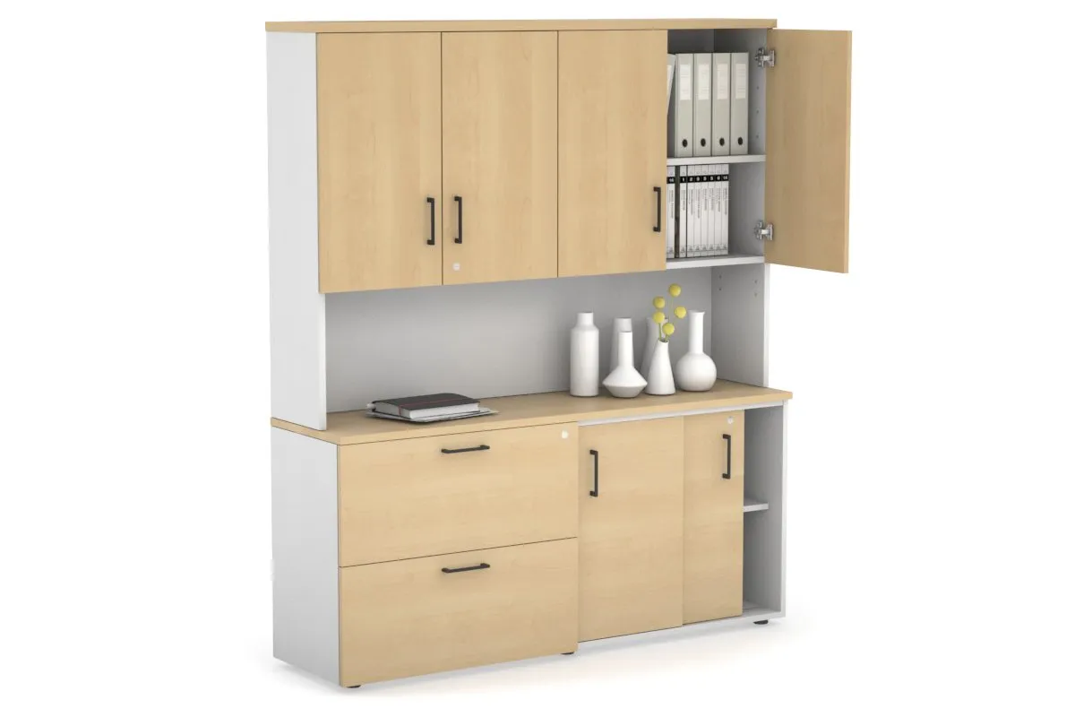 Uniform Sliding 2 Door Credenza and 2 Drawer Lateral File Unit - Hutch with Doors