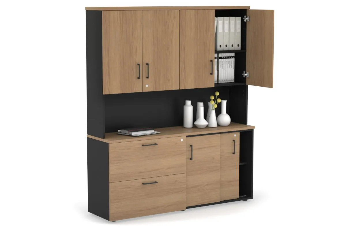 Uniform Sliding 2 Door Credenza and 2 Drawer Lateral File Unit - Hutch with Doors