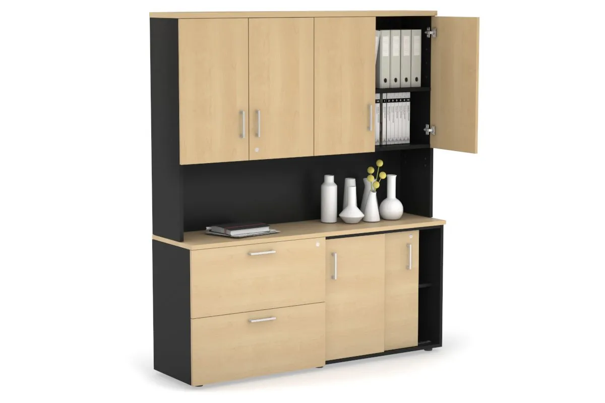 Uniform Sliding 2 Door Credenza and 2 Drawer Lateral File Unit - Hutch with Doors
