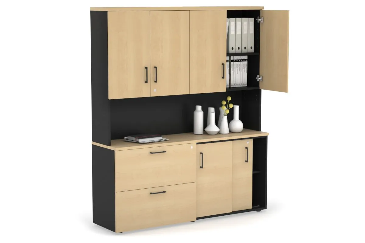 Uniform Sliding 2 Door Credenza and 2 Drawer Lateral File Unit - Hutch with Doors