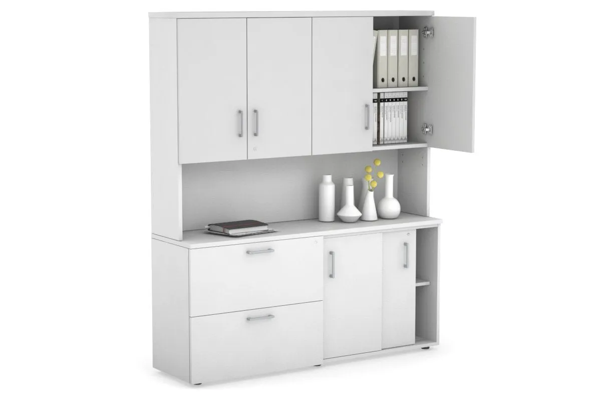 Uniform Sliding 2 Door Credenza and 2 Drawer Lateral File Unit - Hutch with Doors