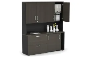 Uniform Sliding 2 Door Credenza and 2 Drawer Lateral File Unit - Hutch with Doors