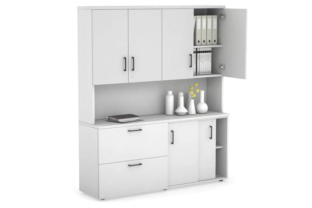 Uniform Sliding 2 Door Credenza and 2 Drawer Lateral File Unit - Hutch with Doors