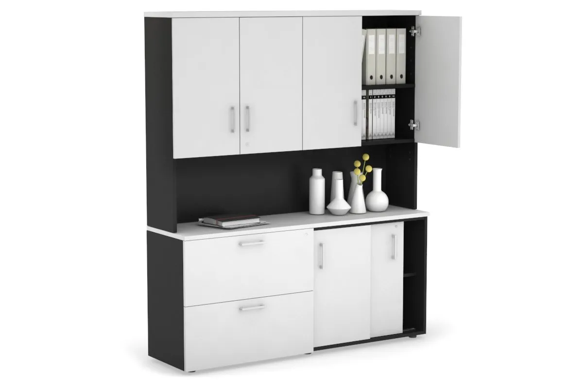 Uniform Sliding 2 Door Credenza and 2 Drawer Lateral File Unit - Hutch with Doors