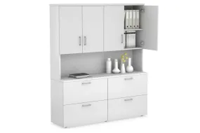Uniform Small Drawer Lateral Filing Cabinet - Hutch with Doors [ 1600W x 750H x 450D]