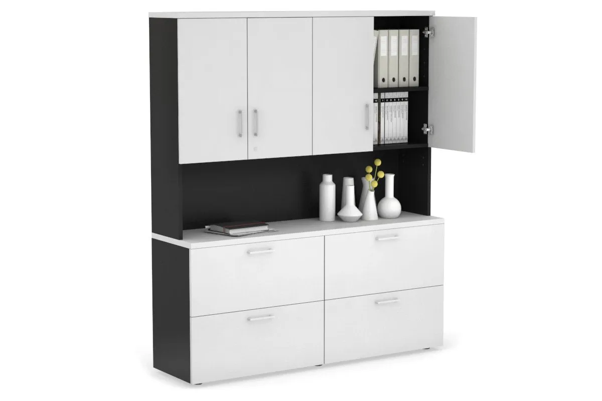 Uniform Small Drawer Lateral Filing Cabinet - Hutch with Doors [ 1600W x 750H x 450D]