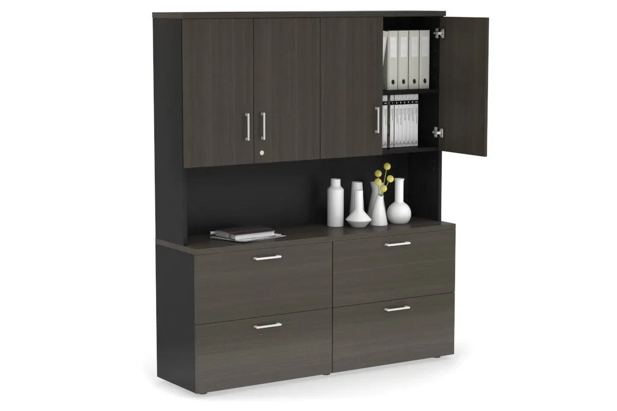 Uniform Small Drawer Lateral Filing Cabinet - Hutch with Doors [ 1600W x 750H x 450D]