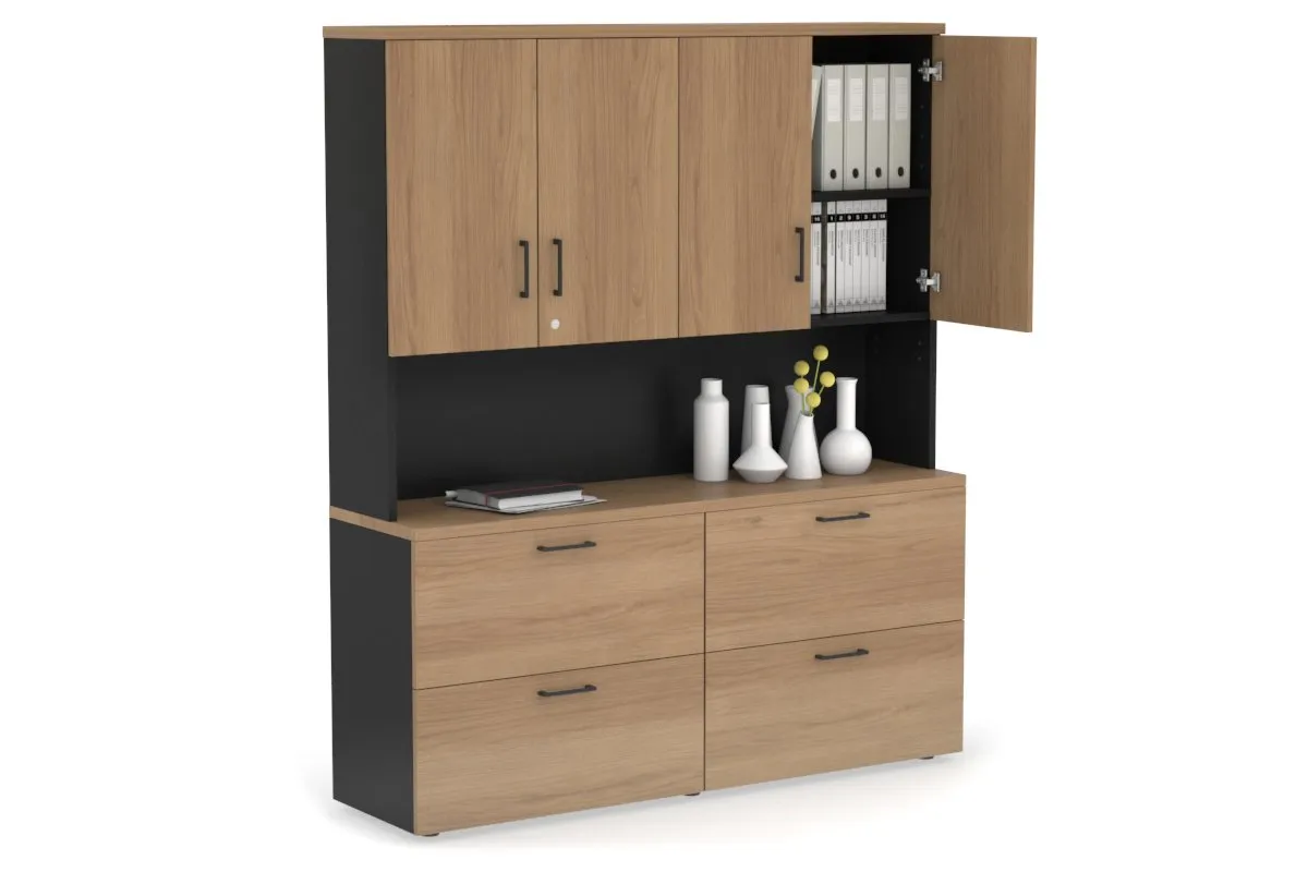Uniform Small Drawer Lateral Filing Cabinet - Hutch with Doors [ 1600W x 750H x 450D]