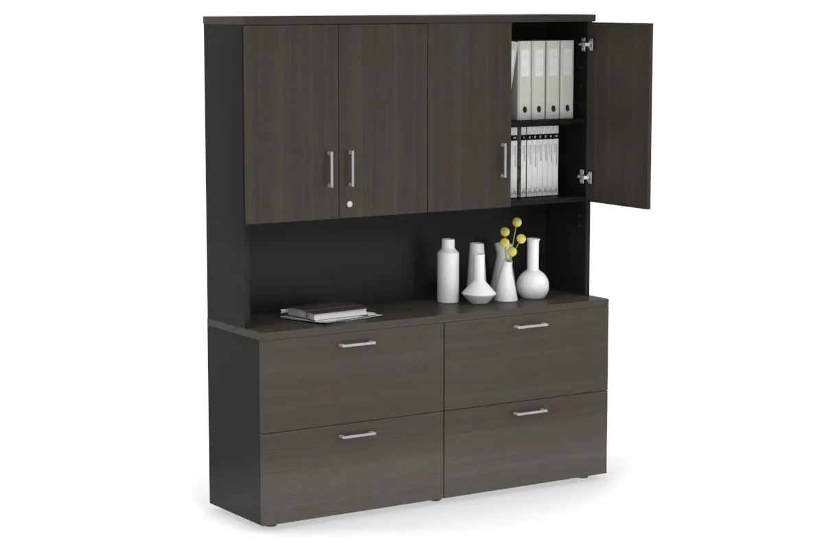 Uniform Small Drawer Lateral Filing Cabinet - Hutch with Doors [ 1600W x 750H x 450D]