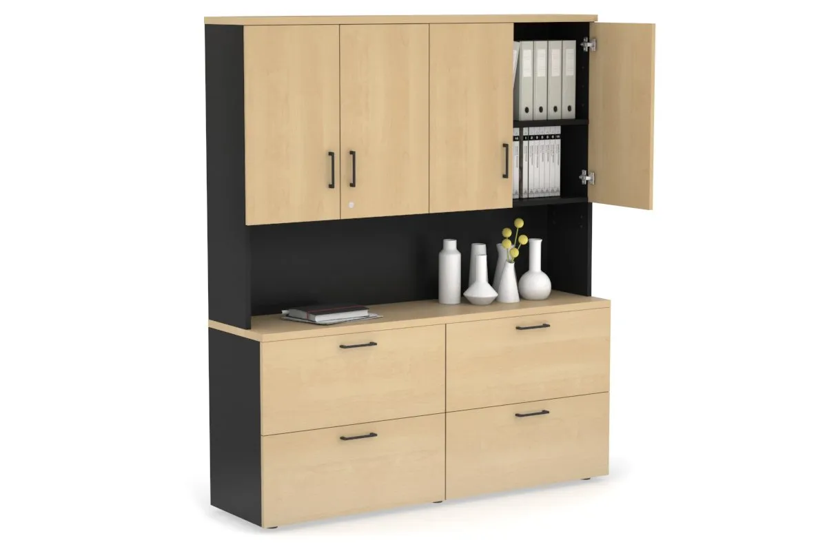 Uniform Small Drawer Lateral Filing Cabinet - Hutch with Doors [ 1600W x 750H x 450D]