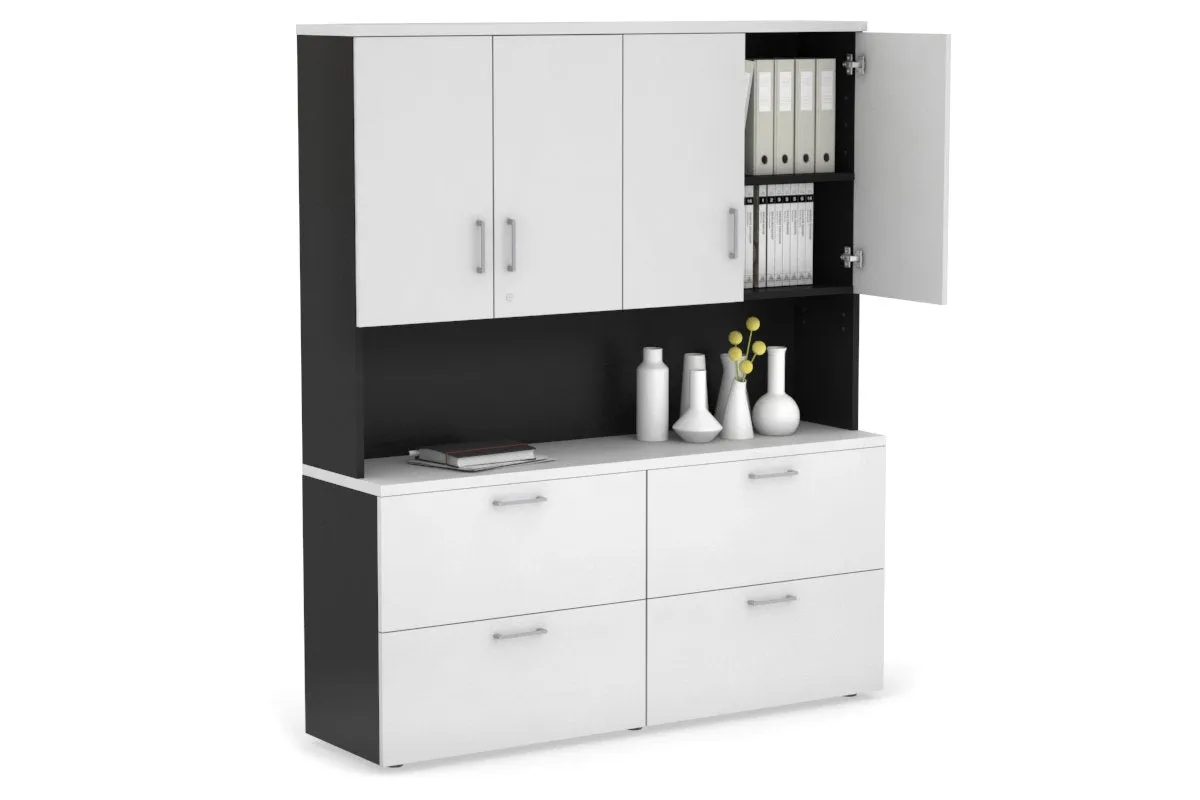 Uniform Small Drawer Lateral Filing Cabinet - Hutch with Doors [ 1600W x 750H x 450D]
