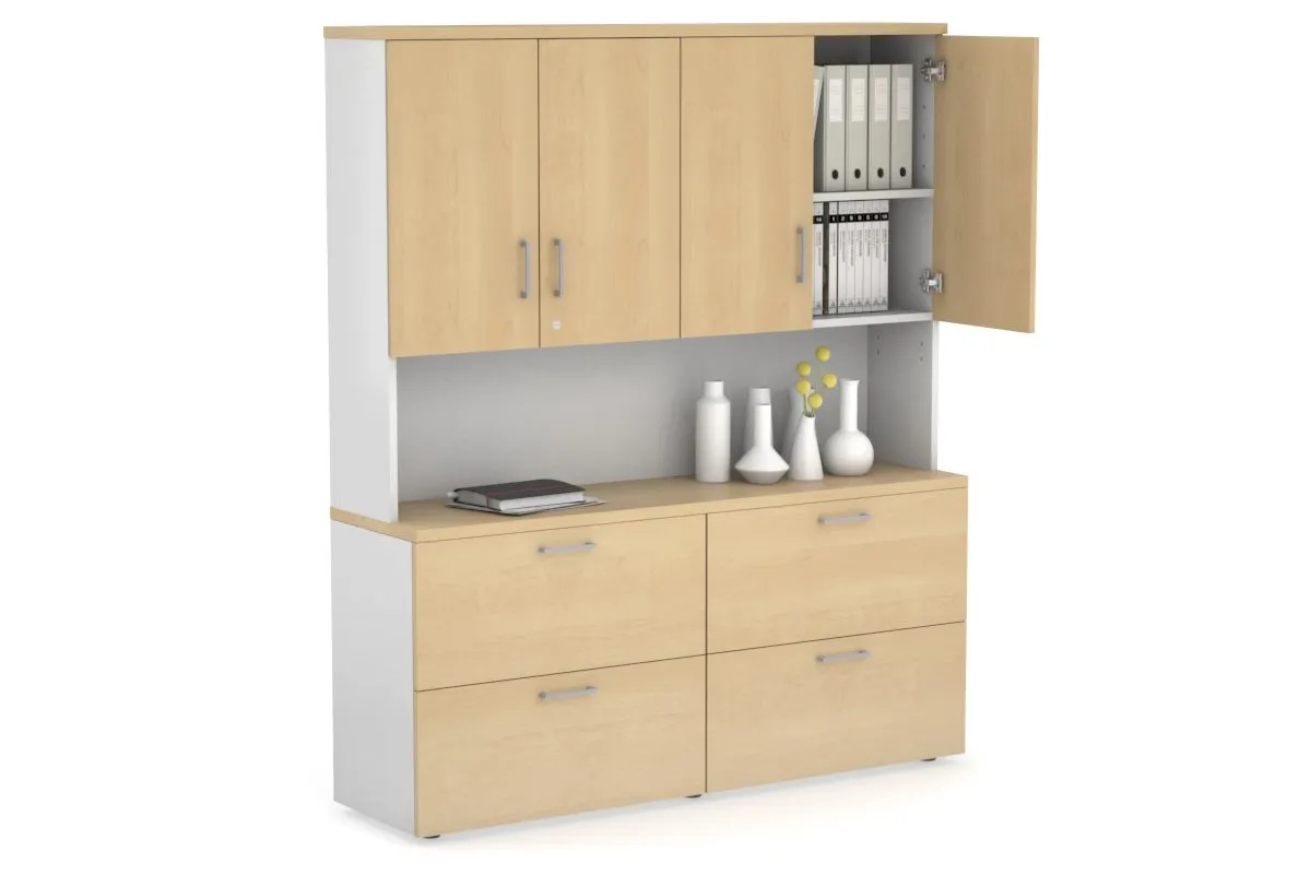 Uniform Small Drawer Lateral Filing Cabinet - Hutch with Doors [ 1600W x 750H x 450D]