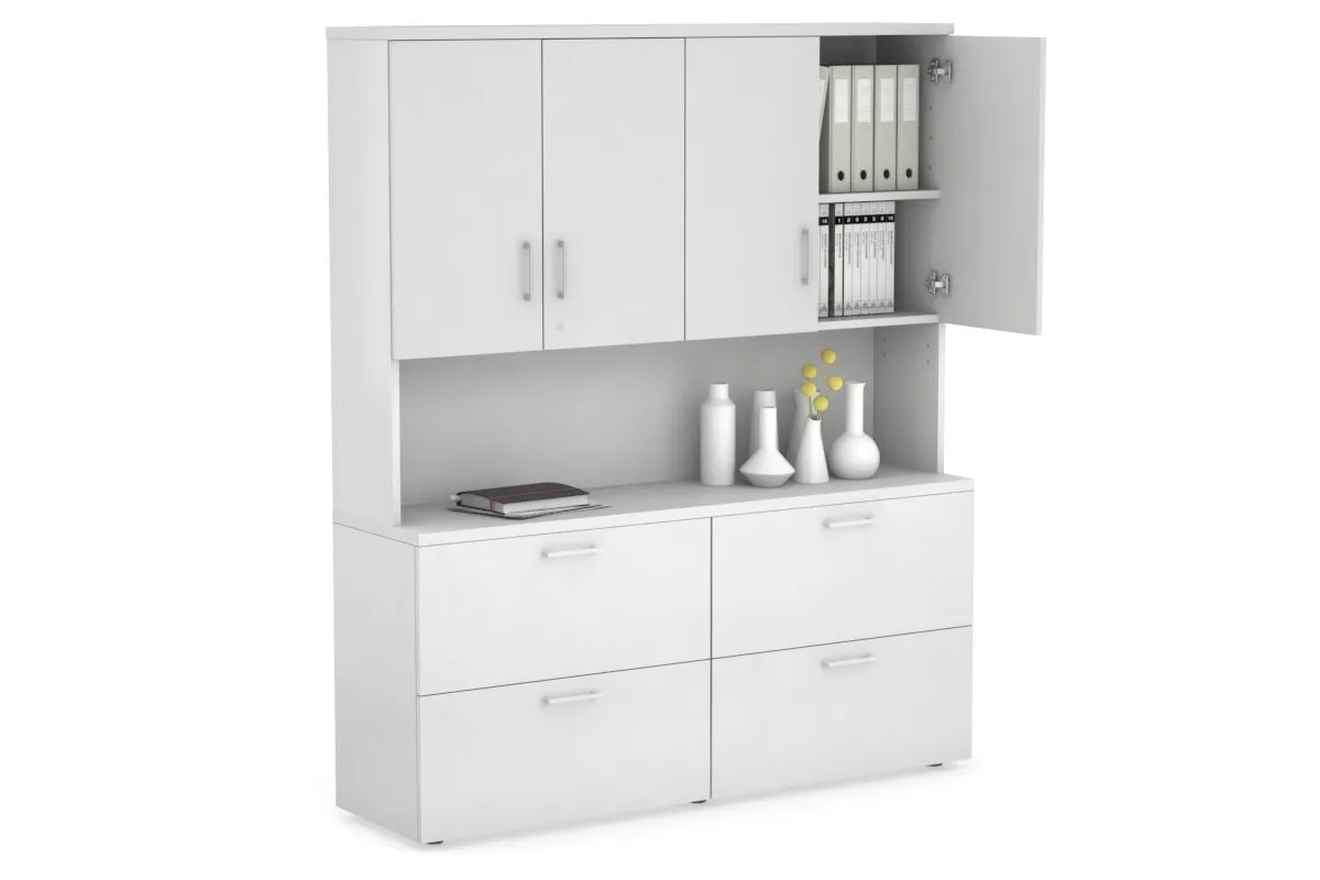 Uniform Small Drawer Lateral Filing Cabinet - Hutch with Doors [ 1600W x 750H x 450D]
