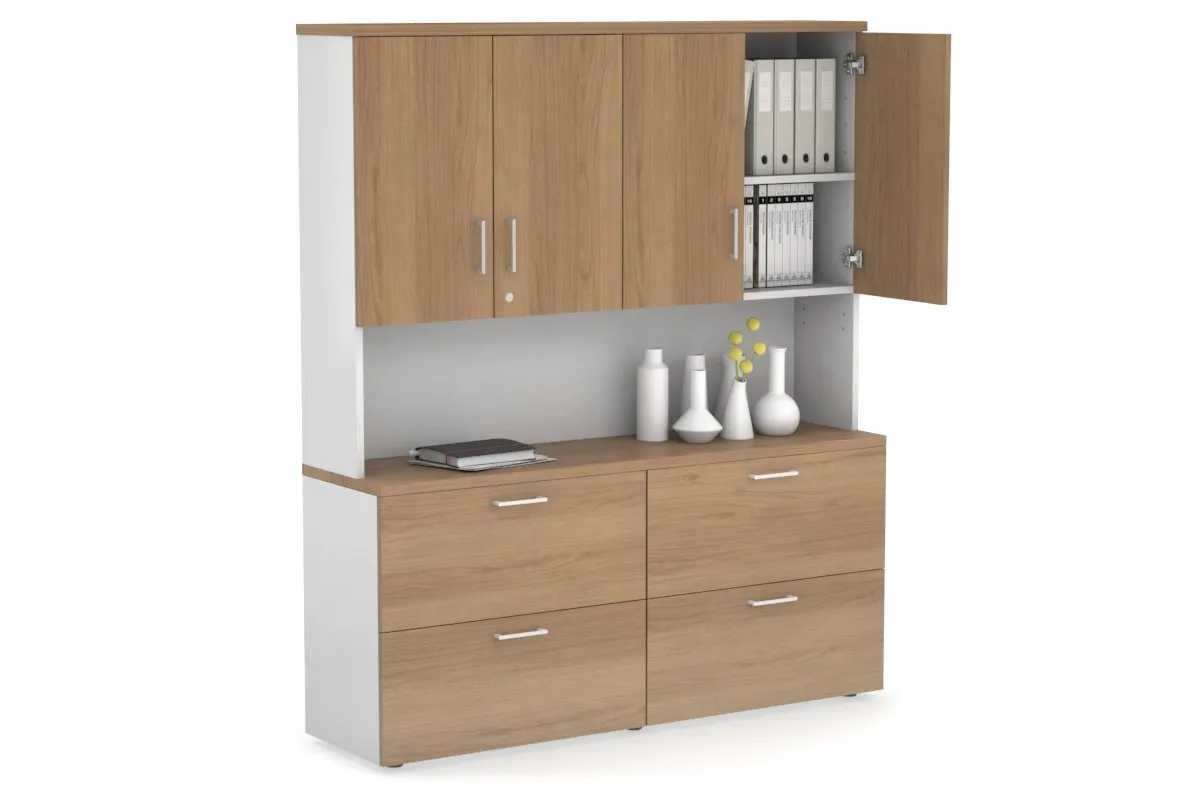 Uniform Small Drawer Lateral Filing Cabinet - Hutch with Doors [ 1600W x 750H x 450D]