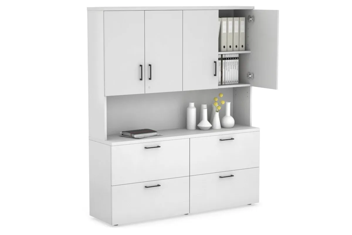 Uniform Small Drawer Lateral Filing Cabinet - Hutch with Doors [ 1600W x 750H x 450D]