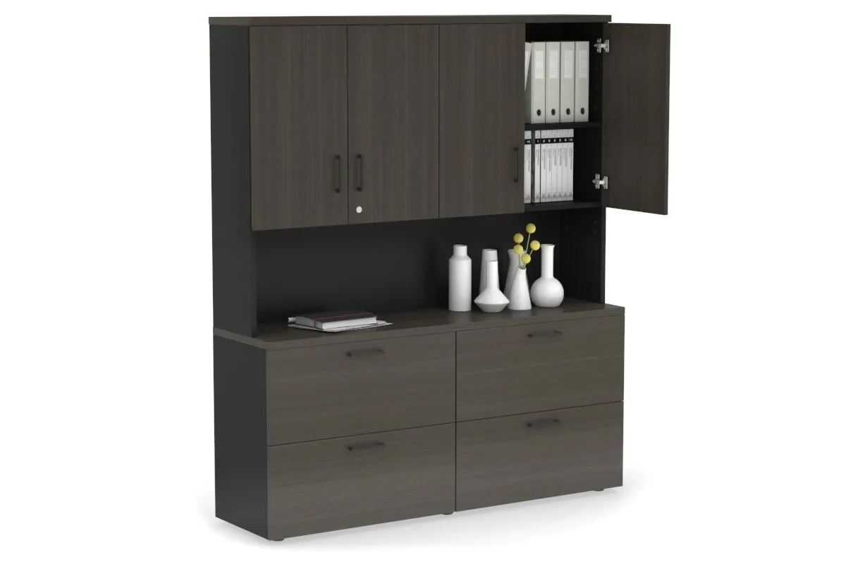 Uniform Small Drawer Lateral Filing Cabinet - Hutch with Doors [ 1600W x 750H x 450D]