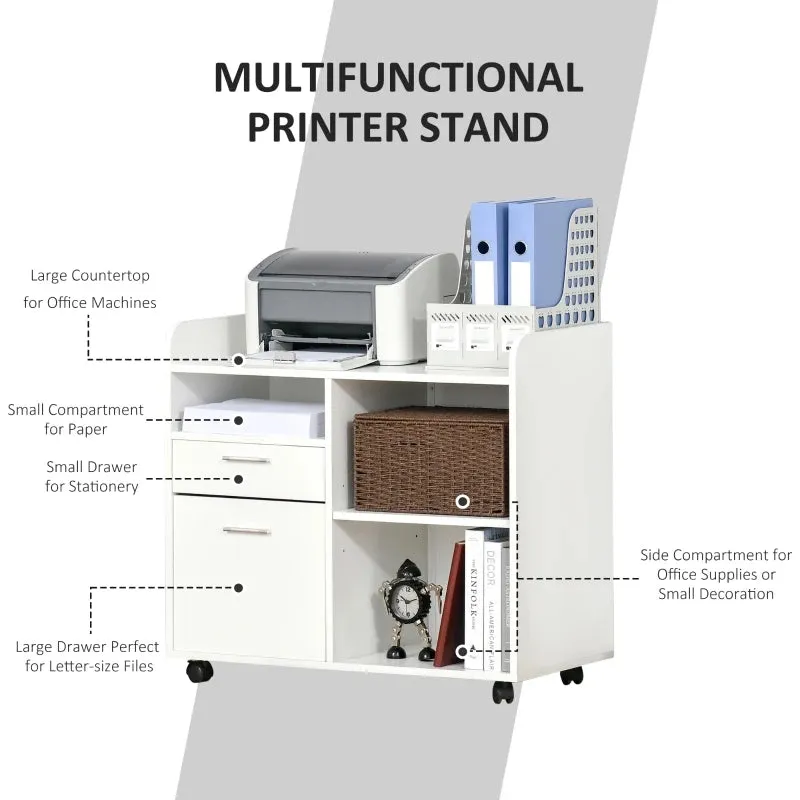 Vinsetto Printer Stand with Open Storage Shelves White