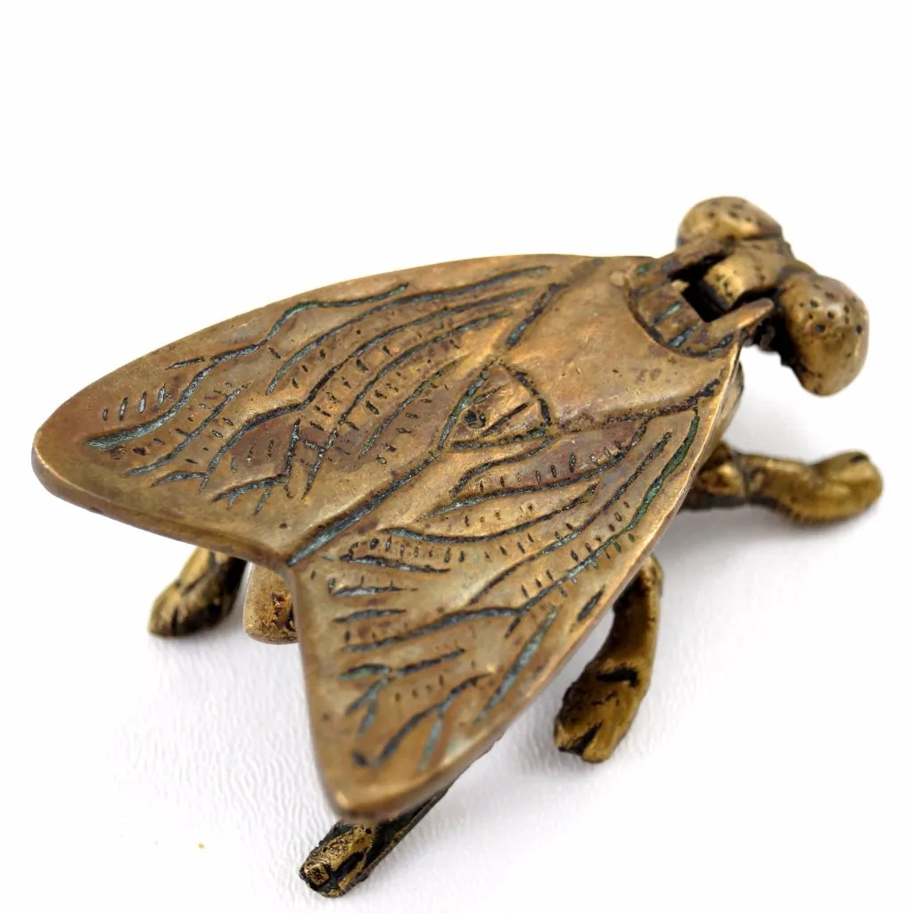 Vintage Brass Fly Ashtray / Trinket Box with Flat Pivoting Wings (c.1950s)
