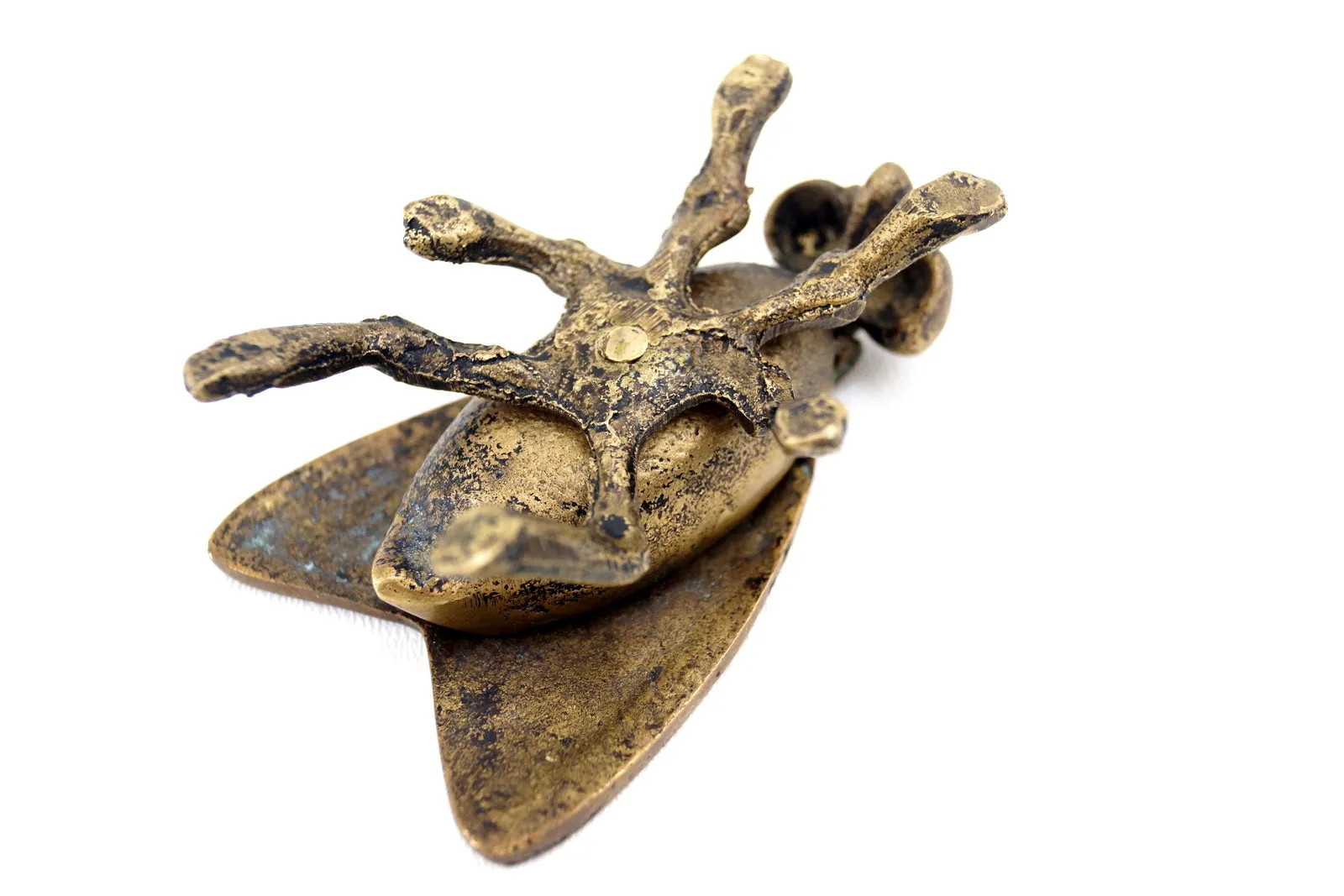 Vintage Brass Fly Ashtray / Trinket Box with Flat Pivoting Wings (c.1950s)