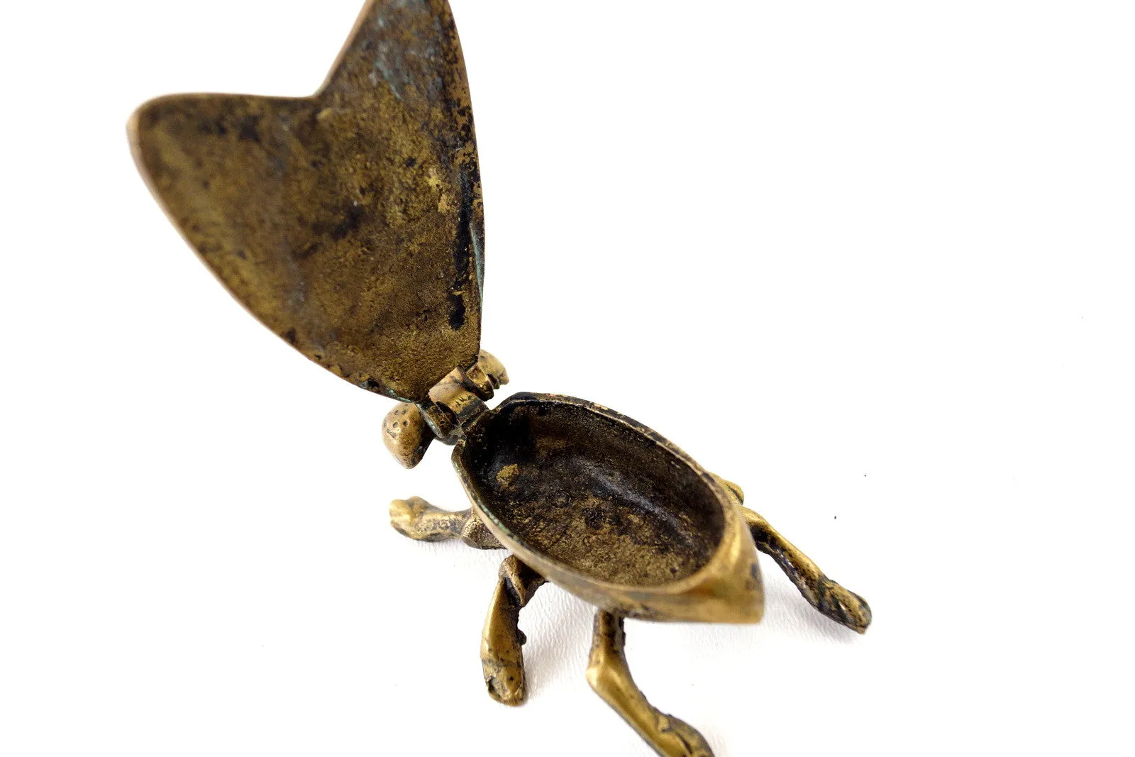 Vintage Brass Fly Ashtray / Trinket Box with Flat Pivoting Wings (c.1950s)