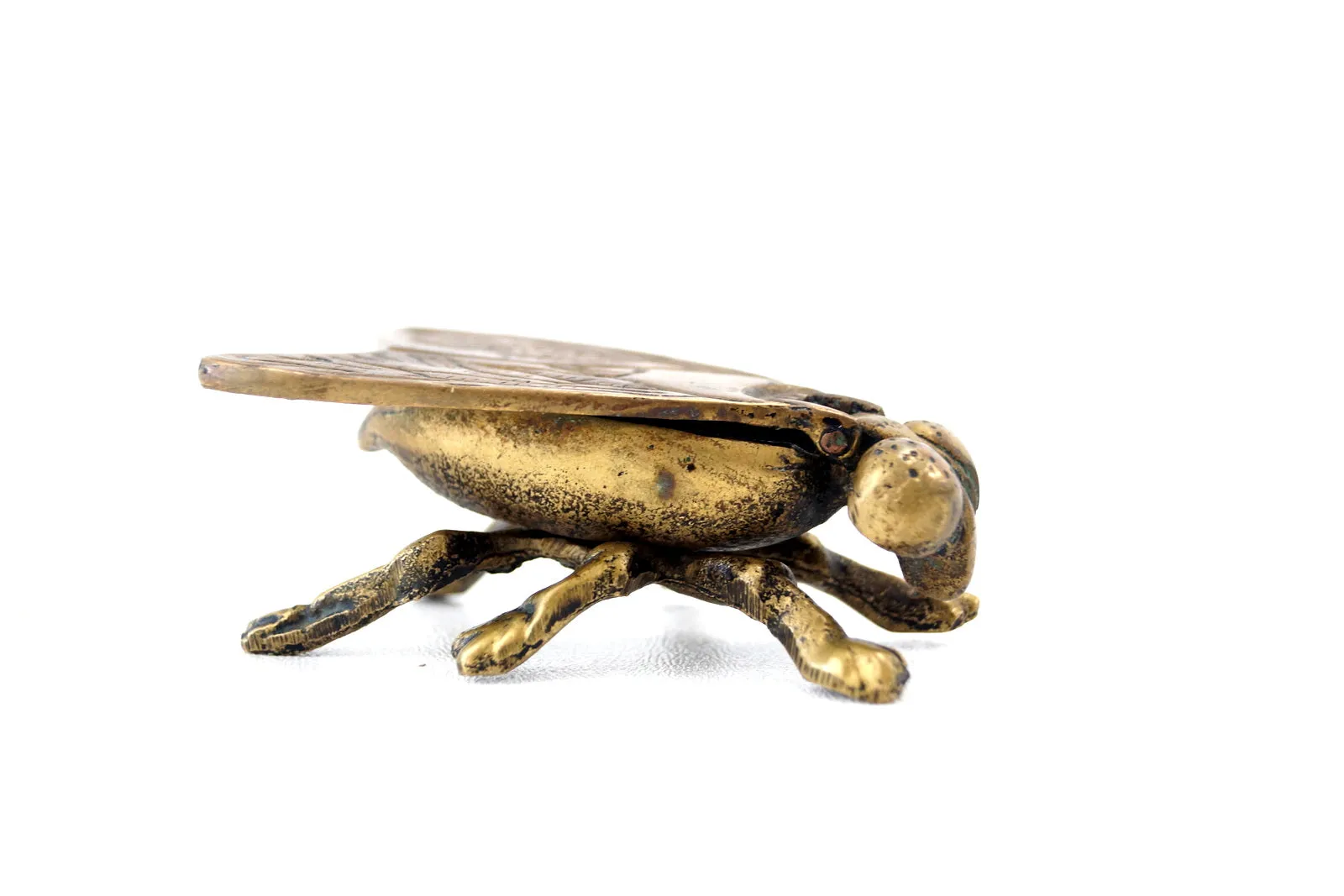 Vintage Brass Fly Ashtray / Trinket Box with Flat Pivoting Wings (c.1950s)