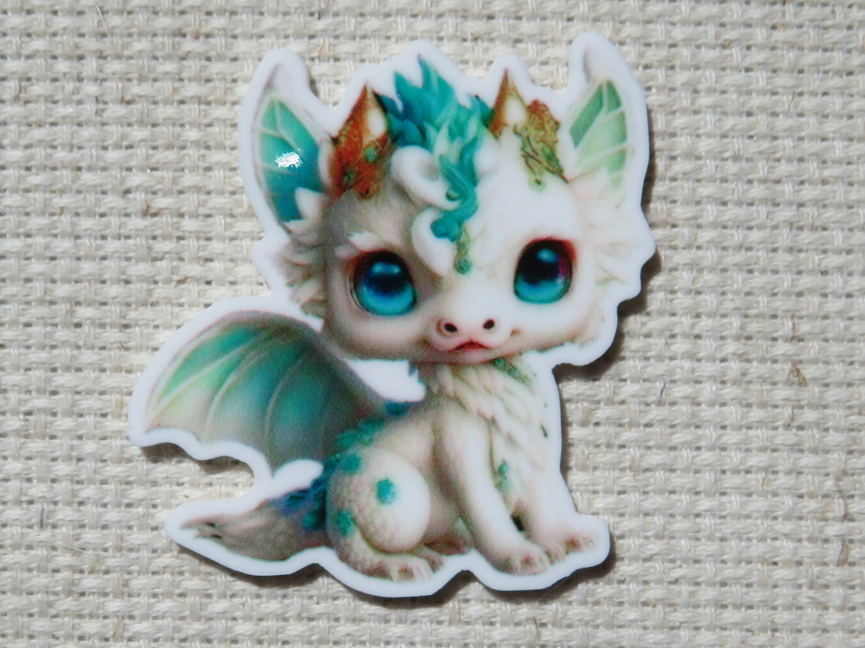 White and Teal Dragon Needle Minder, Cover Minder, Magnet