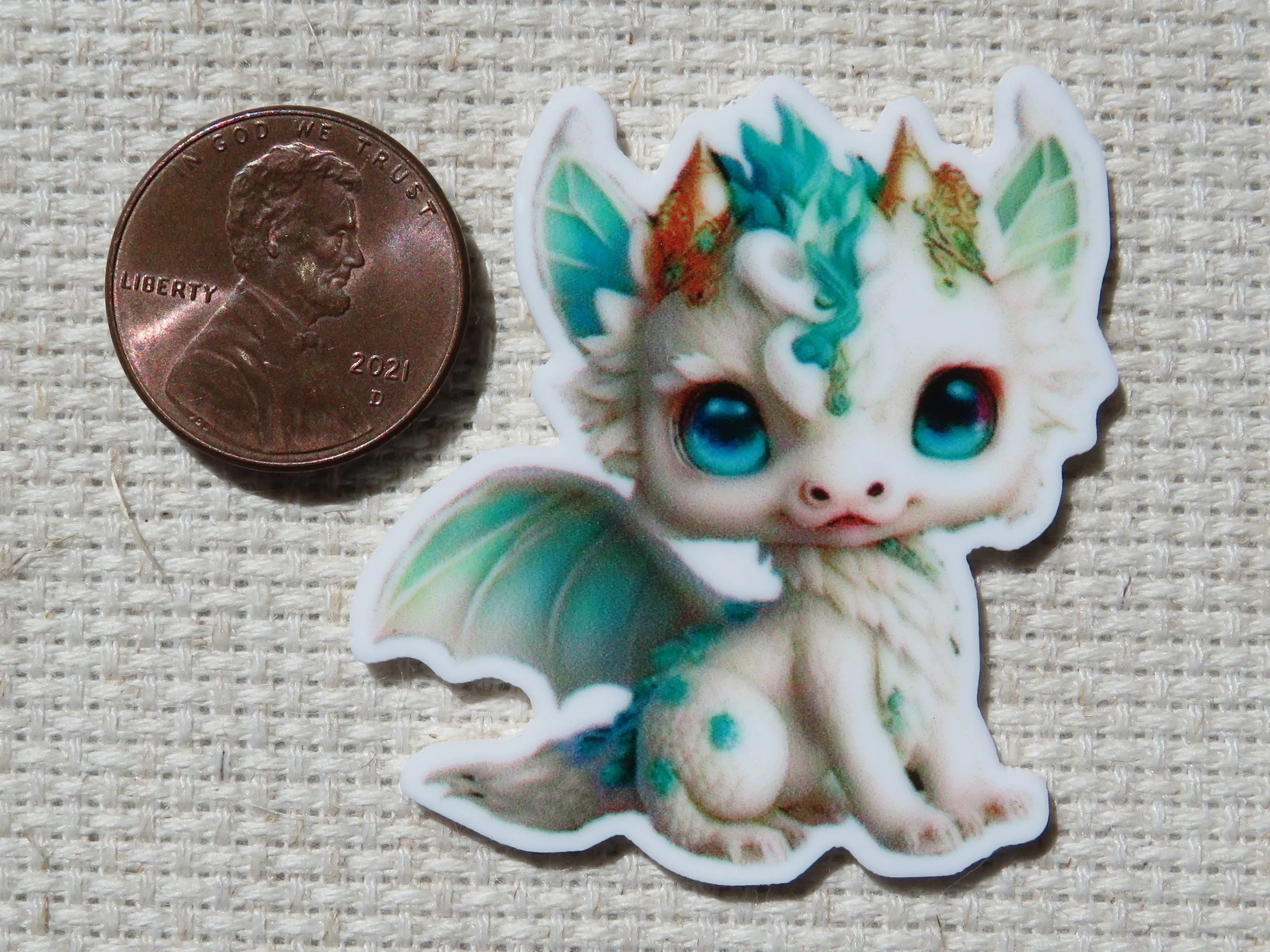 White and Teal Dragon Needle Minder, Cover Minder, Magnet
