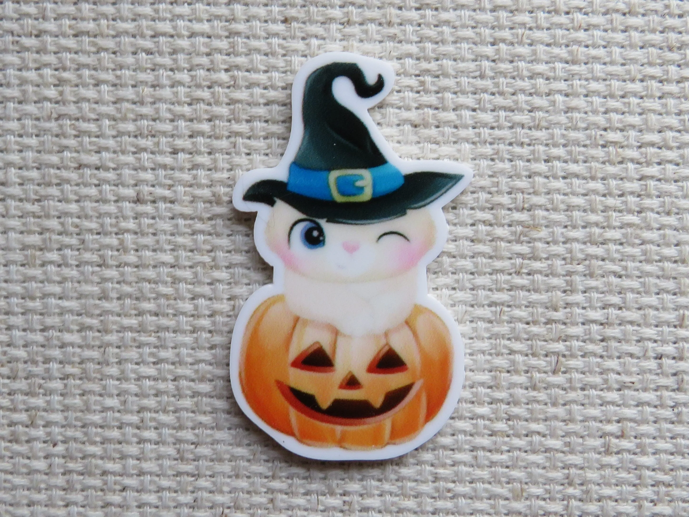 White Witch Pumpkin Kitty Needle Minder, Cover Minder, Magnet