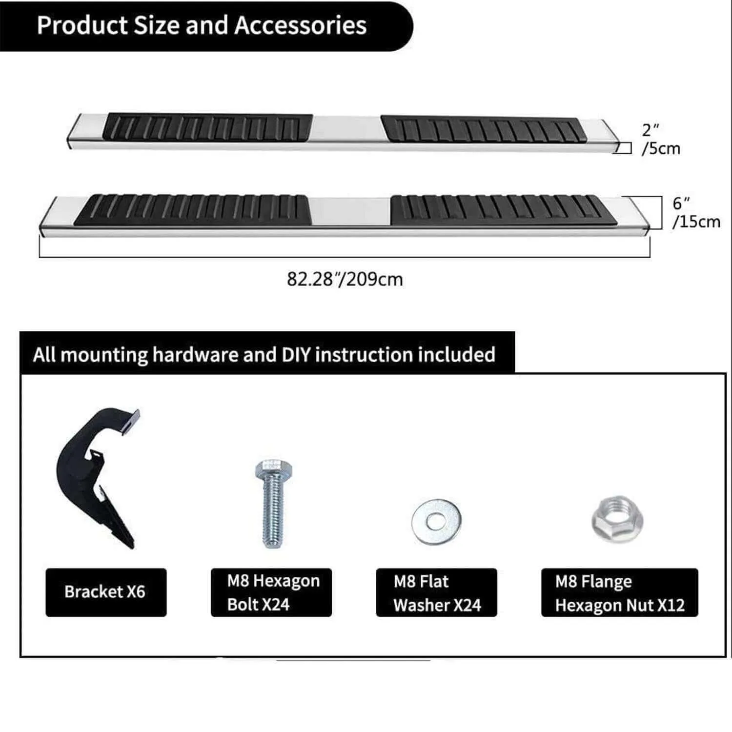 YITAMOTOR® 2019-2024 Chevy Silverado/GMC Sierra 1500, 2020-2024 2500HD 3500HD Crew Cab 6" Running Boards Side Steps