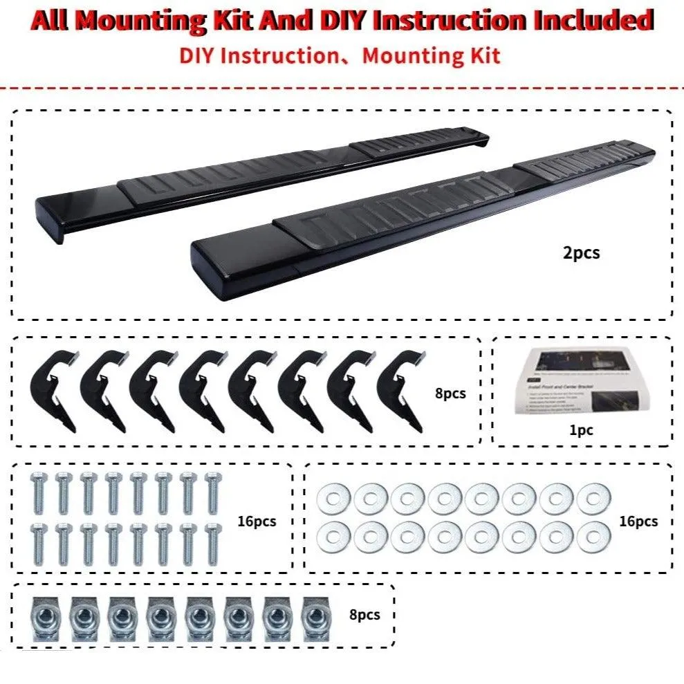 YITAMOTOR® 6" Running Boards for 07-18 Chevy Silverado/GMC Sierra 1500, 07-19 2500HD/3500HD Crew Cab Black Side Steps