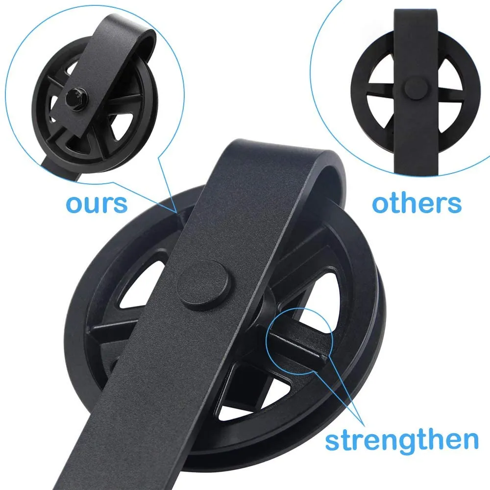 ZEKOO 5-18 FT Bypass Barn Door Hardware Sliding Black Steel Big Wheel Rolle Hanger
