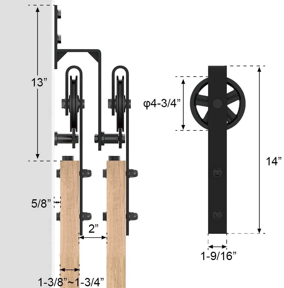 ZEKOO 5-18 FT Bypass Barn Door Hardware Sliding Black Steel Big Wheel Rolle Hanger