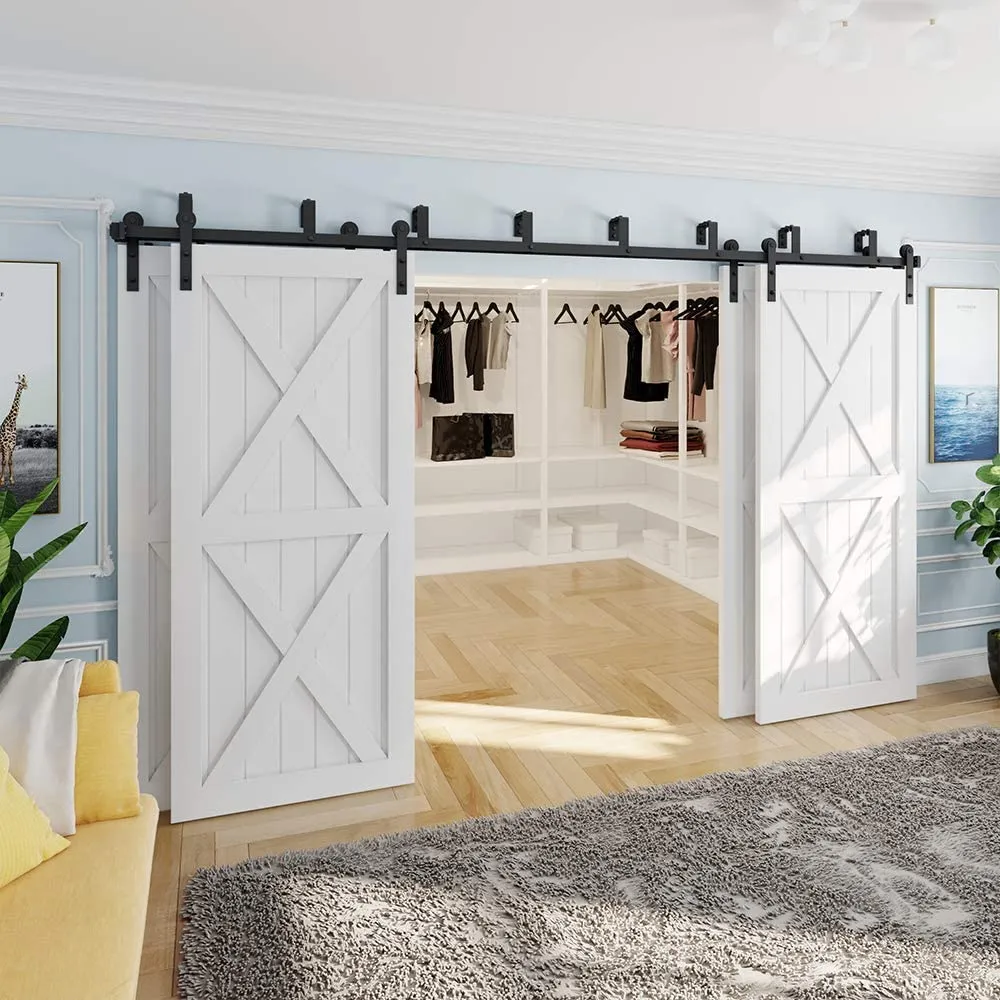 ZEKOO 8-18 FT 4 Doors Big Spacer Sliding Interior by Pass Barn Door Hardware Rustic Style Use for Four Doors Wooden Kit